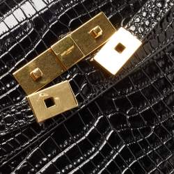 Pre Owned Saint Laurent Black Croc Embossed Leather Manhattan Shoulder Bag