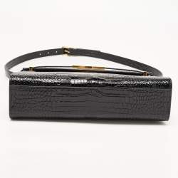 Pre Owned Saint Laurent Black Croc Embossed Leather Manhattan Shoulder Bag