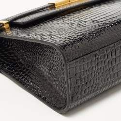 Pre Owned Saint Laurent Black Croc Embossed Leather Manhattan Shoulder Bag