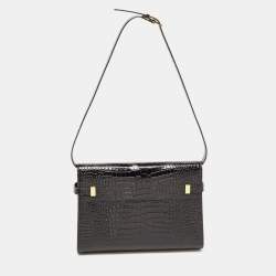 Pre Owned Saint Laurent Black Croc Embossed Leather Manhattan Shoulder Bag