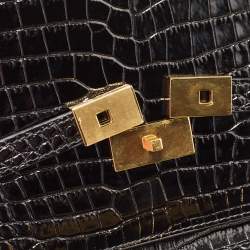 Pre Owned Saint Laurent Black Croc Embossed Leather Manhattan Shoulder Bag