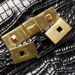 Pre Owned Saint Laurent Black Croc Embossed Leather Manhattan Shoulder Bag