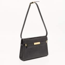 Pre Owned Saint Laurent Black Croc Embossed Leather Manhattan Shoulder Bag