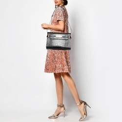 Pre Owned Saint Laurent Black Croc Embossed Leather Manhattan Shoulder Bag