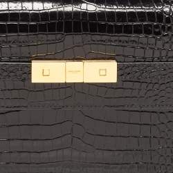 Pre Owned Saint Laurent Black Croc Embossed Leather Manhattan Shoulder Bag