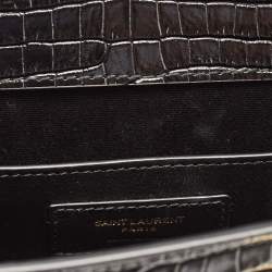 Pre Owned Saint Laurent Black Croc Embossed Leather Manhattan Shoulder Bag