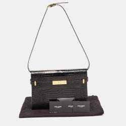 Pre Owned Saint Laurent Black Croc Embossed Leather Manhattan Shoulder Bag