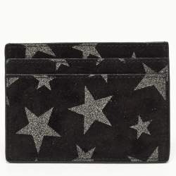 Pre Owned Saint Laurent Black Suede Glitter Star Monogram Card Holder 