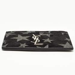 Pre Owned Saint Laurent Black Suede Glitter Star Monogram Card Holder 