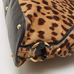 Saint Laurent Black/Brown Leopard Print Calfhair and Leather Muse Satchel