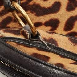 Saint Laurent Black/Brown Leopard Print Calfhair and Leather Muse Satchel