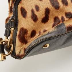 Saint Laurent Black/Brown Leopard Print Calfhair and Leather Muse Satchel