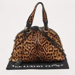 Saint Laurent Black/Brown Leopard Print Calfhair and Leather Muse Satchel