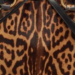 Saint Laurent Black/Brown Leopard Print Calfhair and Leather Muse Satchel