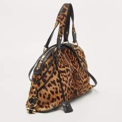 Saint Laurent Black/Brown Leopard Print Calfhair and Leather Muse Satchel