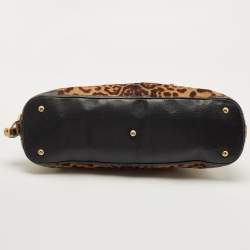 Saint Laurent Black/Brown Leopard Print Calfhair and Leather Muse Satchel