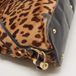 Saint Laurent Black/Brown Leopard Print Calfhair and Leather Muse Satchel