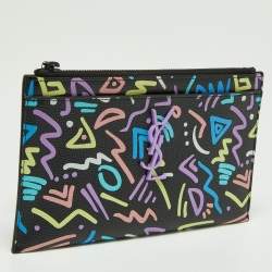 Saint Laurent Multicolor Printed Leather Monogram Zip Bill Pouch