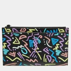 Saint Laurent Multicolor Printed Leather Monogram Zip Bill Pouch