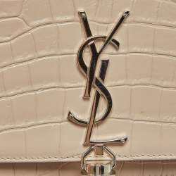 Pre Owned Saint Laurent Pink Croc Embossed Leather Kate Tassel Chain Wallet