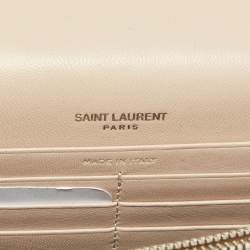 Pre Owned Saint Laurent Pink Croc Embossed Leather Kate Tassel Chain Wallet