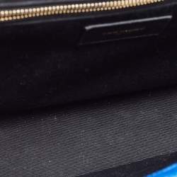 Pre Owned Saint Laurent Blue Matelassé Leather Large Monogram Envelope Shoulder Bag
