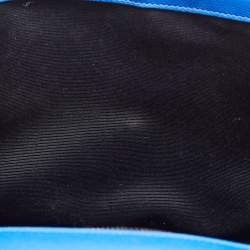 Pre Owned Saint Laurent Blue Matelassé Leather Large Monogram Envelope Shoulder Bag