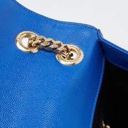 Pre Owned Saint Laurent Blue Matelassé Leather Large Monogram Envelope Shoulder Bag