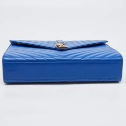 Pre Owned Saint Laurent Blue Matelassé Leather Large Monogram Envelope Shoulder Bag