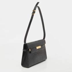 Saint Laurent Black Croc Embossed Leather Manhattan Shoulder Bag