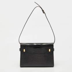 Saint Laurent Black Croc Embossed Leather Manhattan Shoulder Bag
