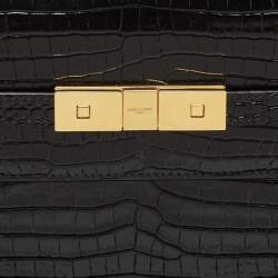 Saint Laurent Black Croc Embossed Leather Manhattan Shoulder Bag