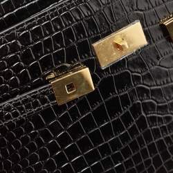 Saint Laurent Black Croc Embossed Leather Manhattan Shoulder Bag