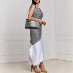 Saint Laurent Black Croc Embossed Leather Manhattan Shoulder Bag