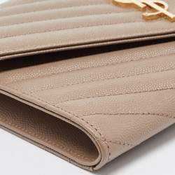 Pre Owned Saint Laurent Beige Matelasse Leather Cassandra Wristlet Pouch