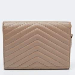 Pre Owned Saint Laurent Beige Matelasse Leather Cassandra Wristlet Pouch