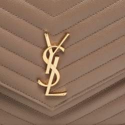 Pre Owned Saint Laurent Beige Matelasse Leather Cassandra Wristlet Pouch
