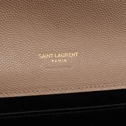 Pre Owned Saint Laurent Beige Matelasse Leather Cassandra Wristlet Pouch