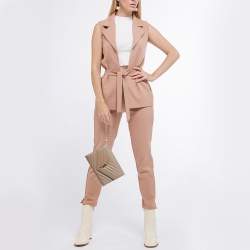 Pre Owned Saint Laurent Beige Matelasse Leather Cassandra Wristlet Pouch