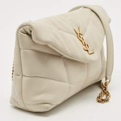 Pre Owned Saint Laurent White Quilted Leather Mini Puffer Toy Flap Bag