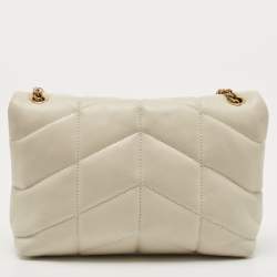 Pre Owned Saint Laurent White Quilted Leather Mini Puffer Toy Flap Bag