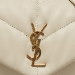 Pre Owned Saint Laurent White Quilted Leather Mini Puffer Toy Flap Bag