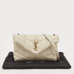 Pre Owned Saint Laurent White Quilted Leather Mini Puffer Toy Flap Bag