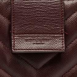 Saint Laurent Burgundy Chevron Leather Classic Monogram Shopping Tote