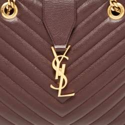Pre Owned Saint Laurent Burgundy Chevron Leather Classic Monogram Shopping Tote