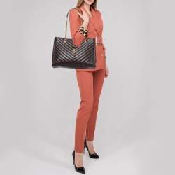 Pre Owned Saint Laurent Burgundy Chevron Leather Classic Monogram Shopping Tote