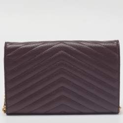 Saint Laurent Burgundy Matelassé Leather Monogram Envelope Wallet on Chain