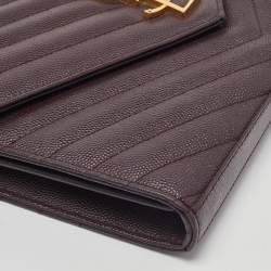 Saint Laurent Burgundy Matelassé Leather Monogram Envelope Wallet on Chain