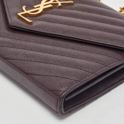 Saint Laurent Burgundy Matelassé Leather Monogram Envelope Wallet on Chain