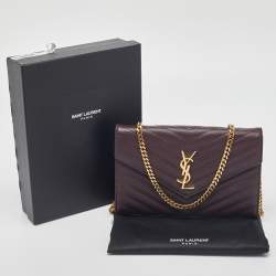 Saint Laurent Burgundy Matelassé Leather Monogram Envelope Wallet on Chain